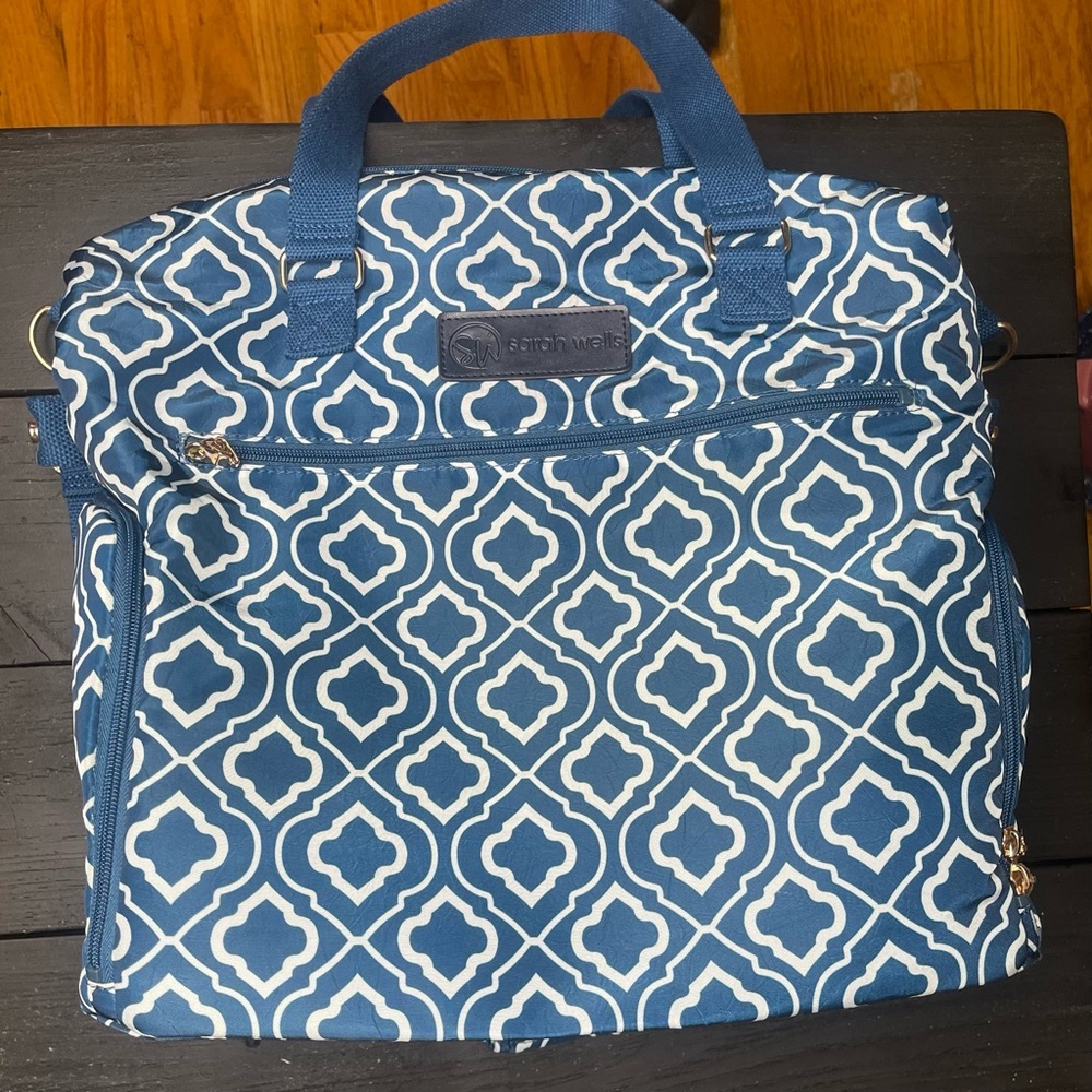 Breast Pump Backpack  Sarah Wells Blue and White Geometric Bag
